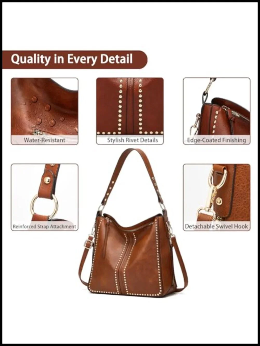 Hobo Studded Purse and Wallet Set for Women, Faux Leather Shoulder Bag